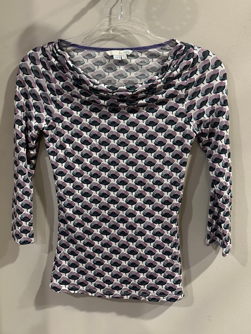 Boden Purple and Black Geometric Cowl-Neck Long Sleeve Top